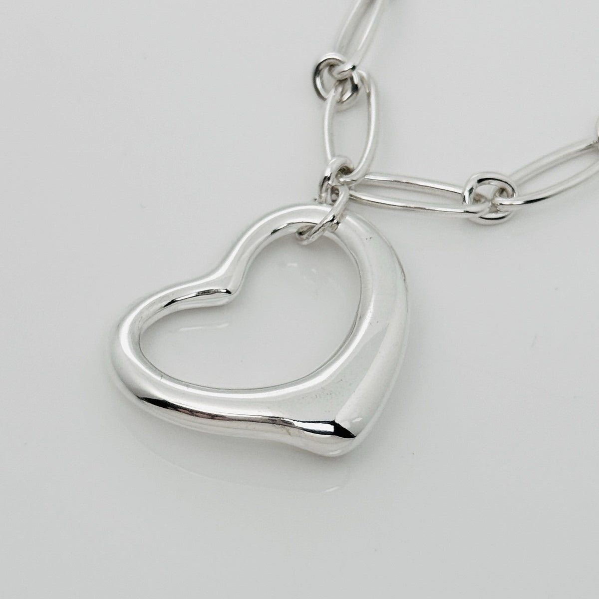 16" Tiffany Elsa Peretti Open Heart Pendant Necklace Oval Link Silver