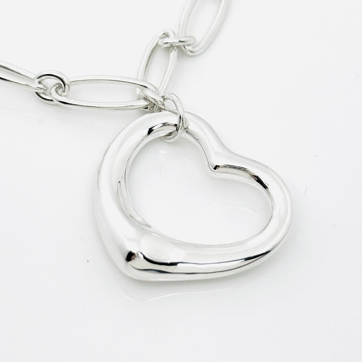 16" Tiffany Elsa Peretti Open Heart Pendant Necklace Oval Link Silver