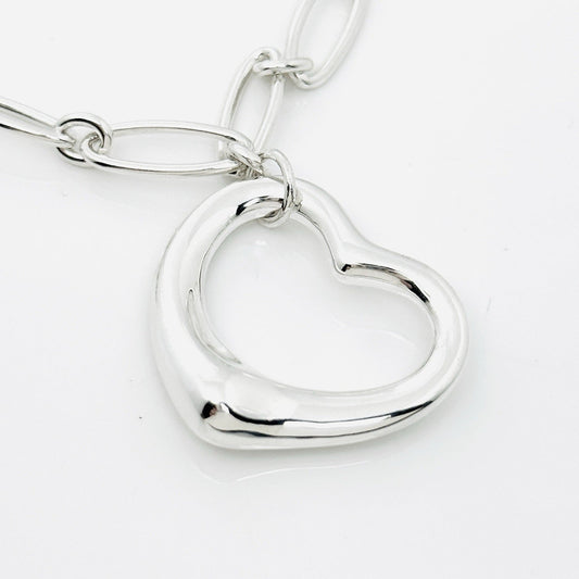 16" Tiffany Elsa Peretti Open Heart Pendant Necklace Oval Link Silver