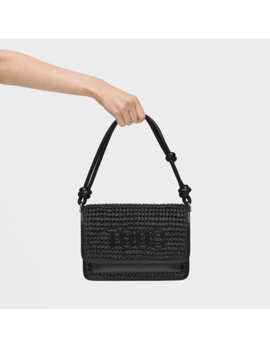Bolso de hombro Audree Rafia negro mediano