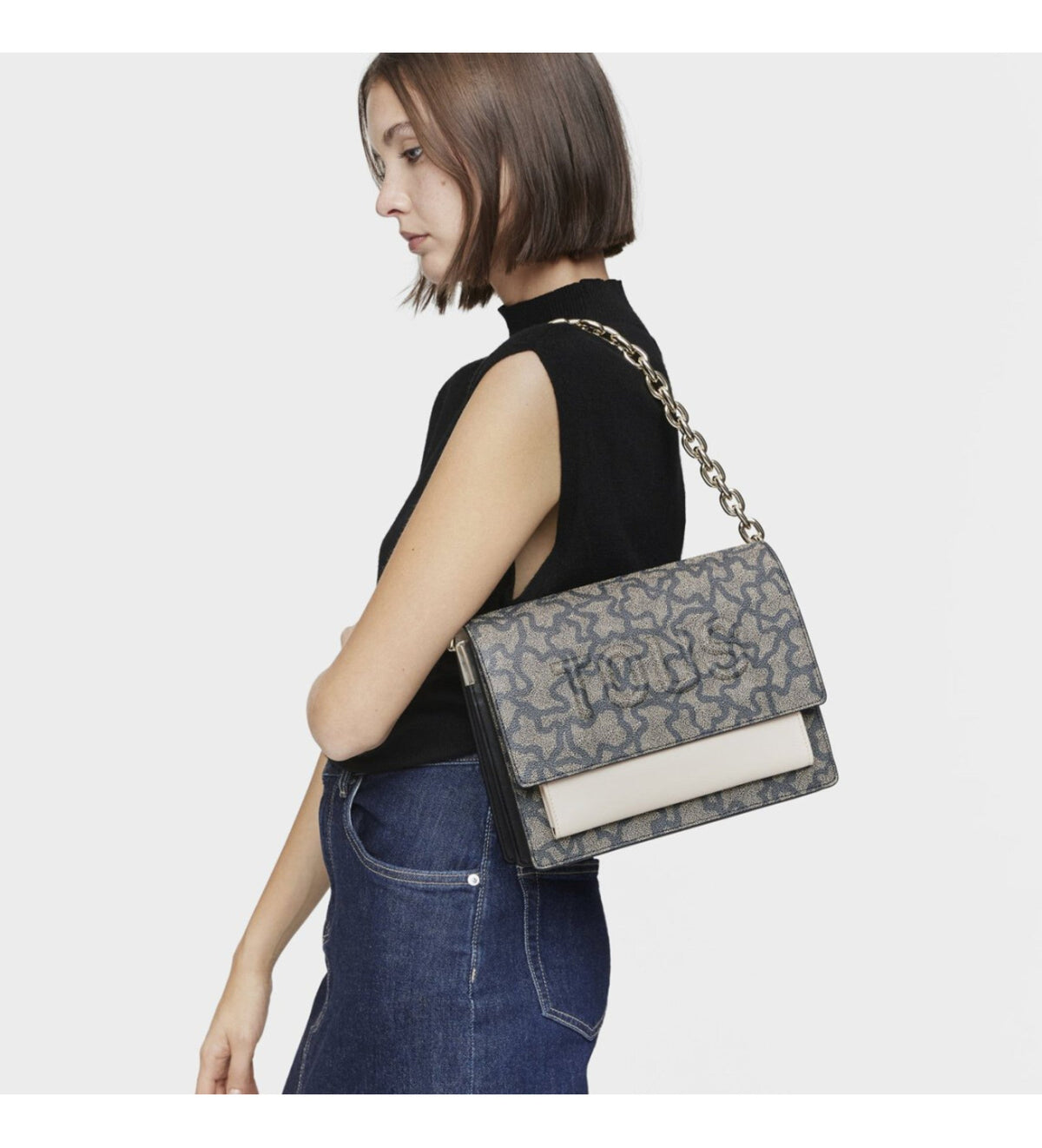 Bolso de hombro gris M. Audree Chain K Icon