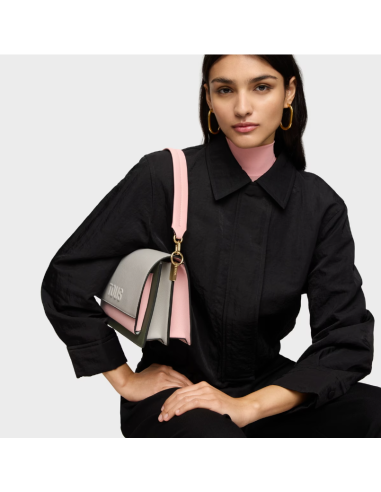 Medium grey and pink Audree Saffiano messenger bag